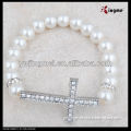 8mm white glass pearl beads rosary bracelet with sideway cross